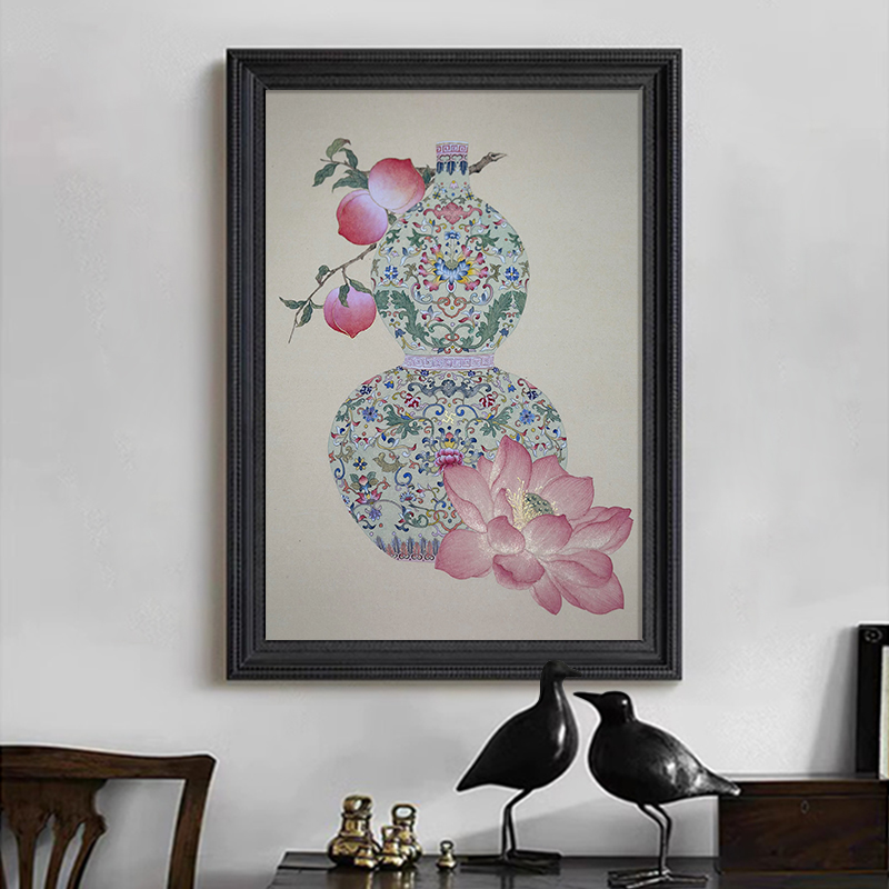 东方美学国风静物福禄寿葫芦客厅餐厅装饰挂画牡丹花玄关手绘油画图片