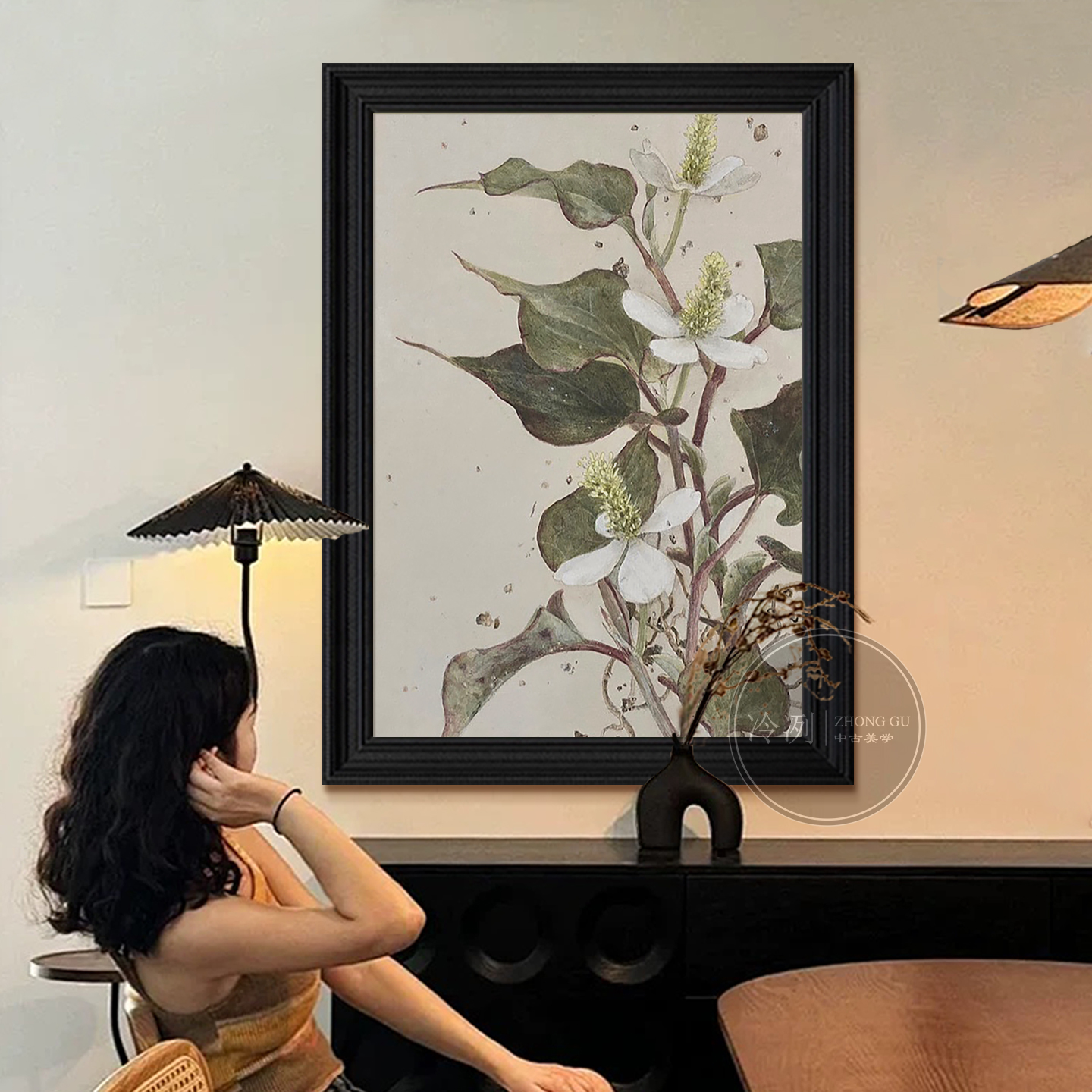 客厅餐厅中古风植物花卉挂画酒店玄关装饰画美式古典绿植手绘油画图片