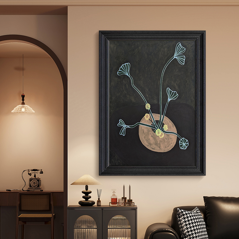 现代简约客厅书房茶室植物花卉装饰挂画美式玄关中古风纯手绘油画图片