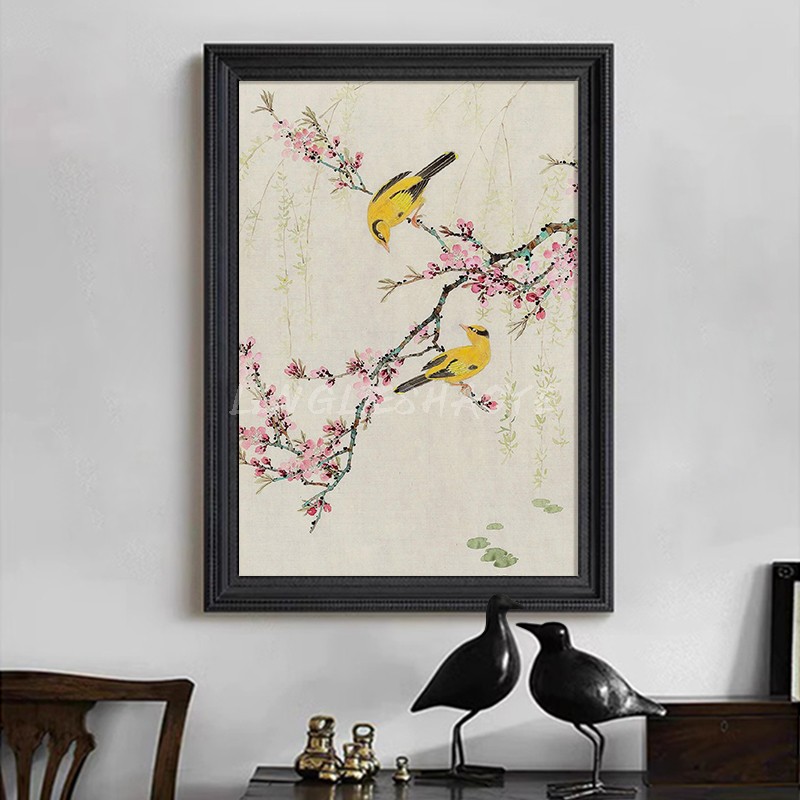 宋代美学花鸟喜上眉梢书房客厅装饰挂画中式玄关梅花古风手绘油画图片