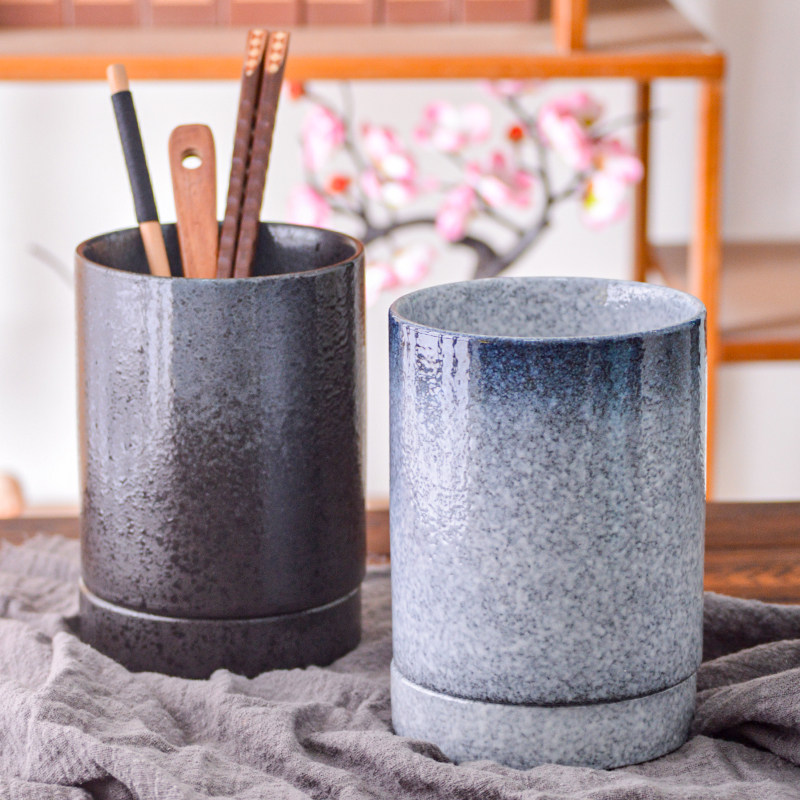 日式复古筷子筒釉下彩健康卫生可沥水陶瓷筒厨房汤勺刀叉收纳盒,餐饮具,筷子盒,淘宝优惠券,粉丝福利购,淘宝优惠卷