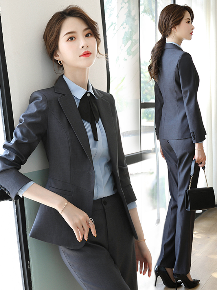 灰色职业西装套装女2025春季新款正装面试修身款工作服西服外套女