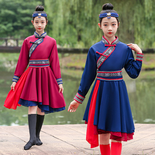 蒙古舞蹈服装儿童演出服男女童筷子舞顶碗舞民族服装套装舞台装新