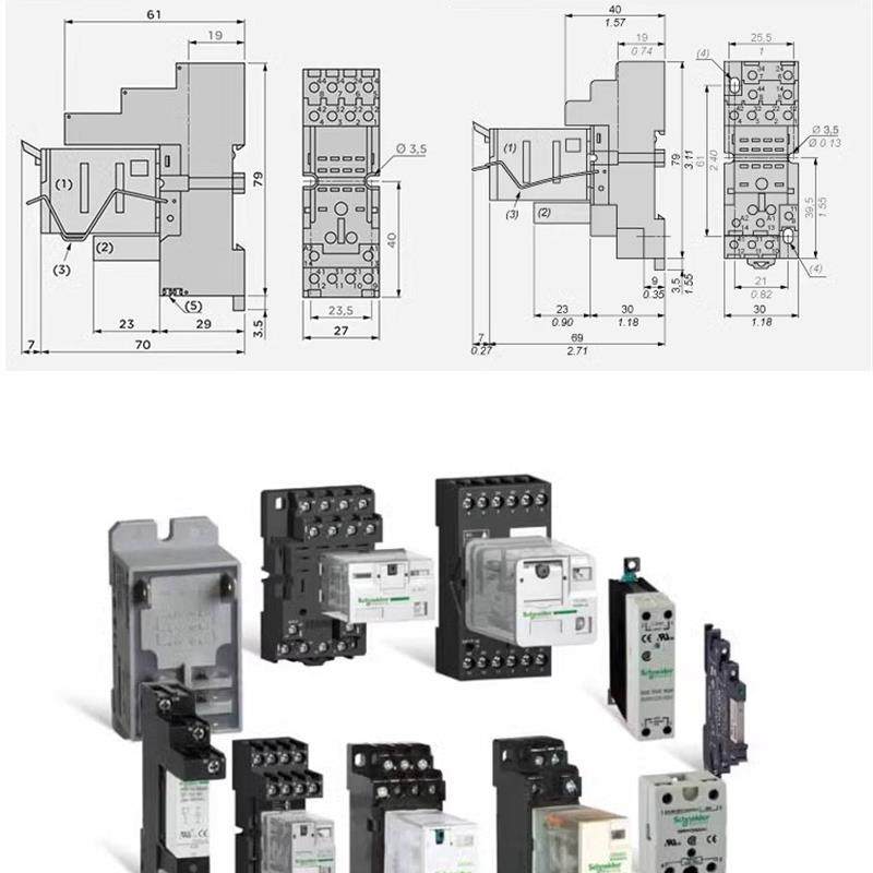 施耐德继电器底座RXZE2M114混合式底座4NO+4NC螺钉端子插拔式底座