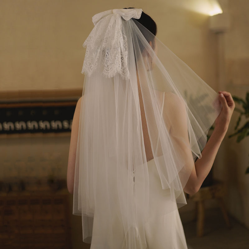 新娘结婚头纱头饰蕾丝复古婚礼婚纱短款领证登记拍照道具求婚订婚