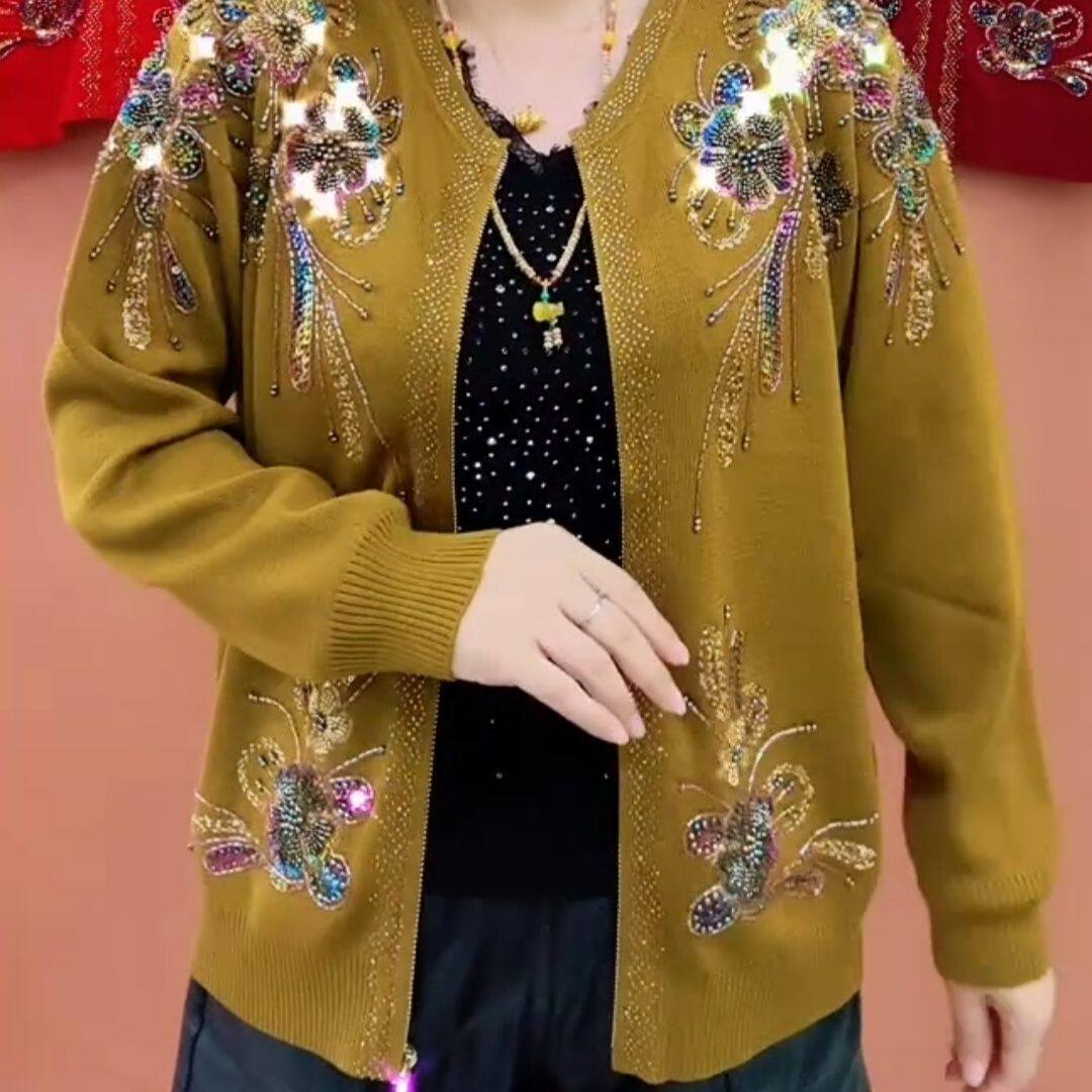 圆领新款重工拉链穿珠亮
