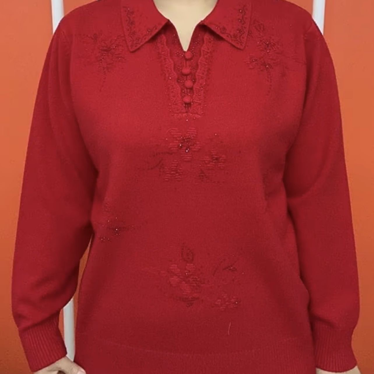 休闲风翻领针织衫女长袖