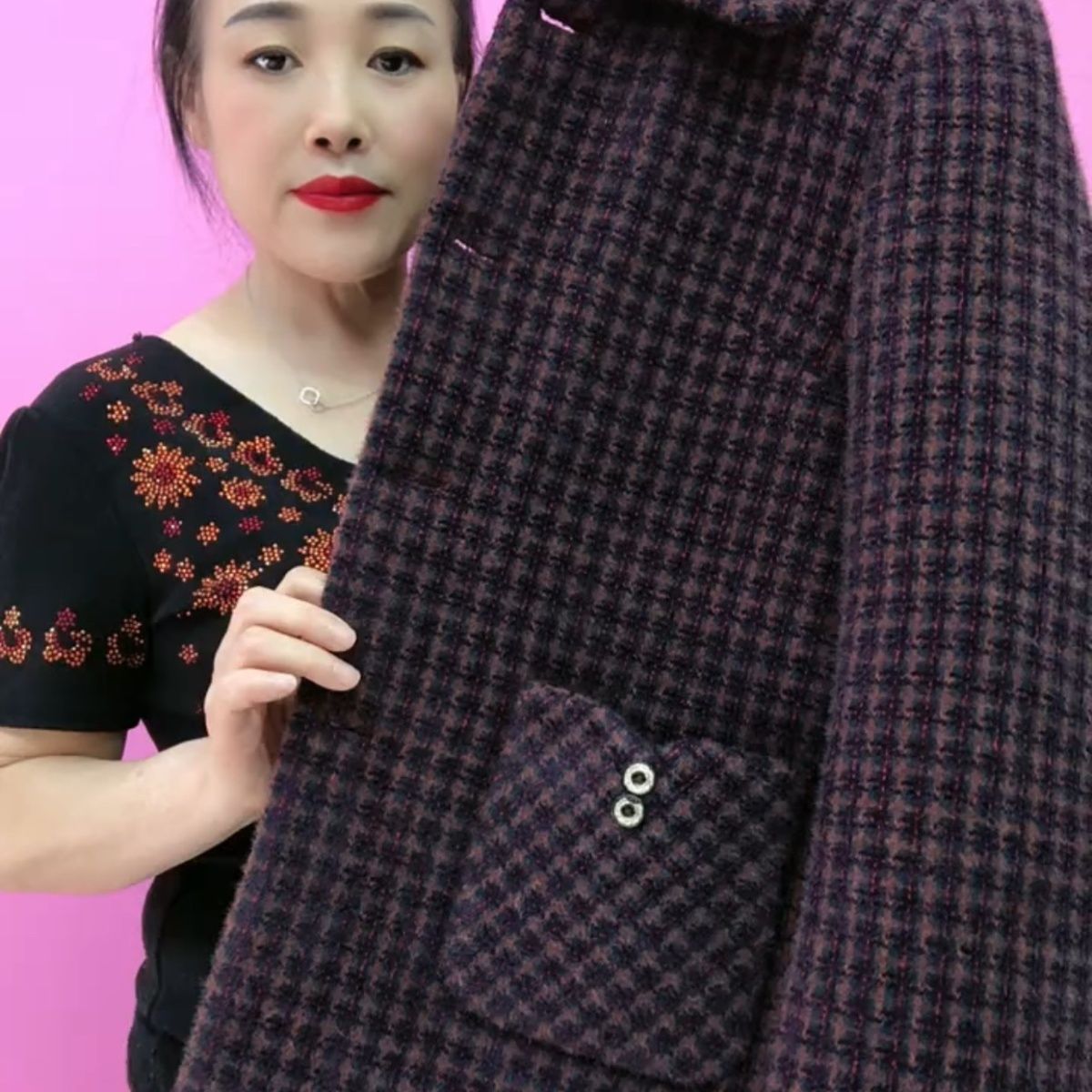中老年妈妈格子新款加绒