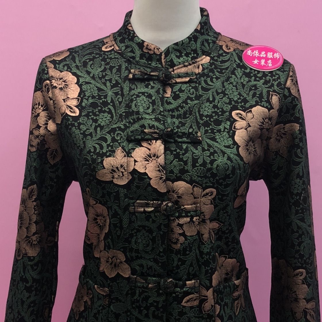 新中式风立领盘扣印花加