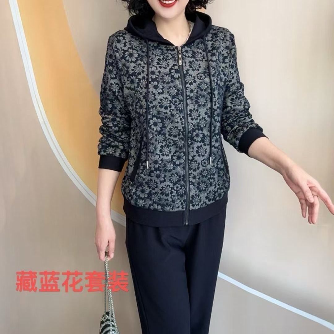 中老年春秋两件套碎花连