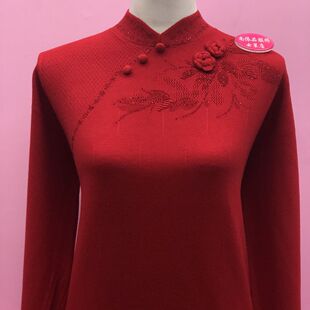 ML秋冬新款立领小花套头针织女衫中老年女装妈妈时尚显瘦上衣穿搭