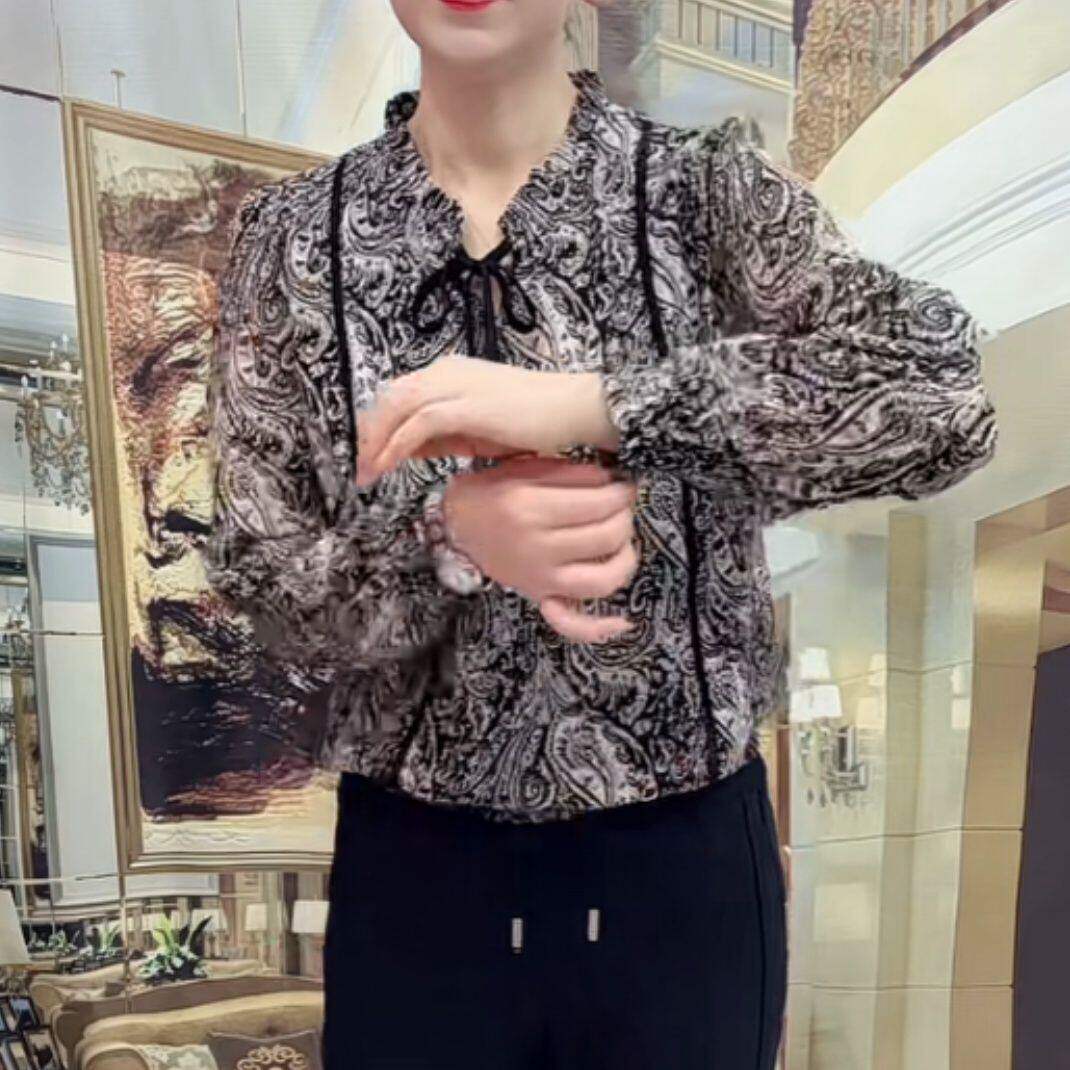 时尚减龄雪纺衬衫2026新款长袖宽松小衫女士碎花洋气肚子上衣