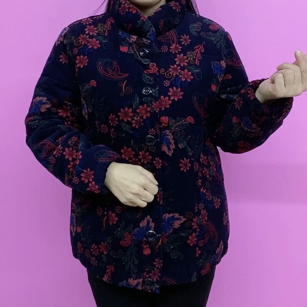 中老年妈妈装印花立领棉