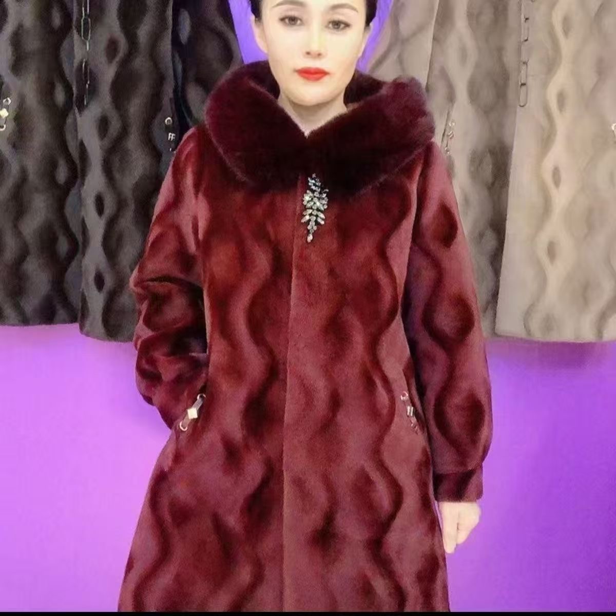 秋冬新款女仿皮草大衣中