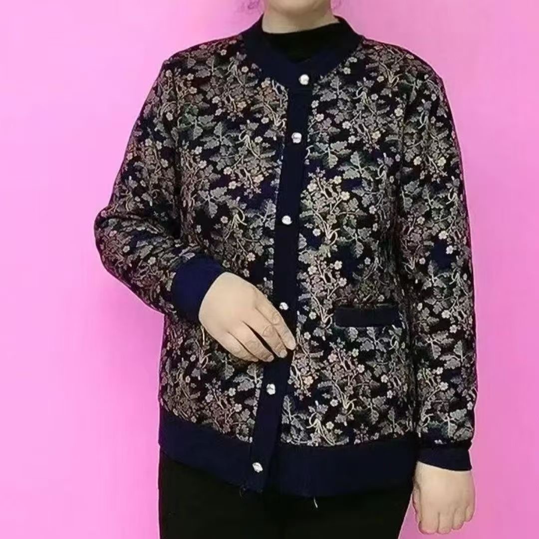 加绒加厚中老年妈妈装秋冬新款圆领开衫外套女宽松加厚百搭毛衣