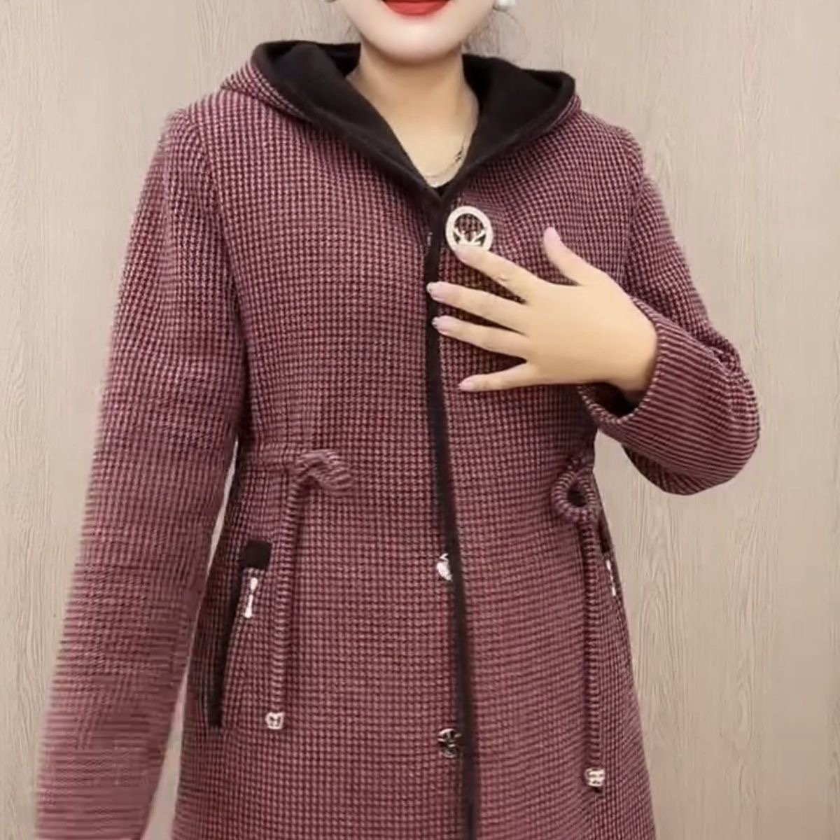 秋冬新款爆款时尚修身收腰女气质中长款风衣毛呢外套洋气外穿上衣