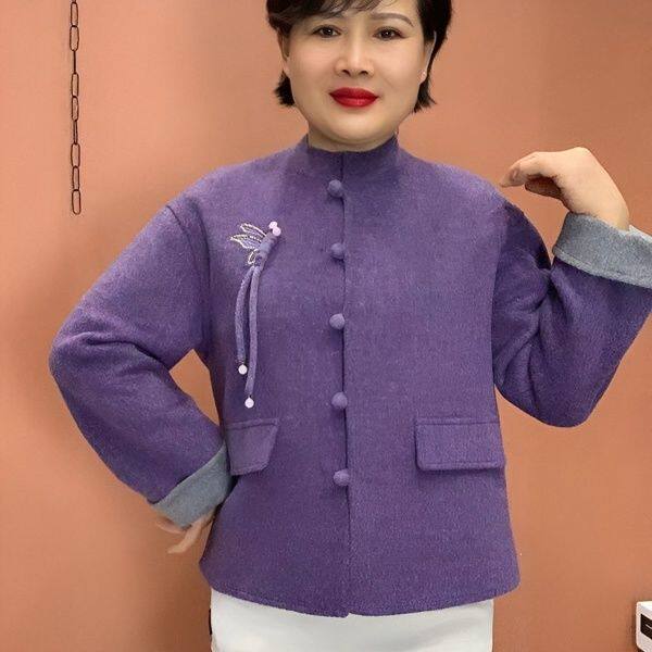 妈妈仿毛呢大衣短外套新