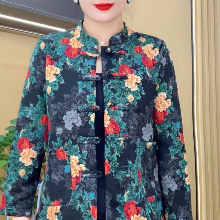 新中式复古盘扣花卉印花