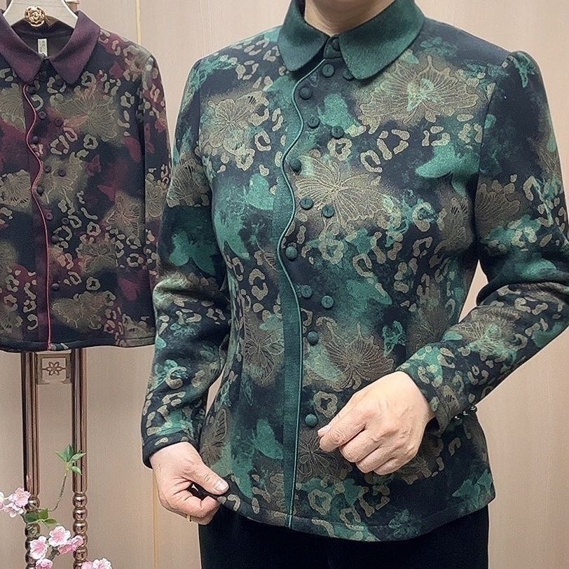 长袖加绒开衫秋冬新款妈