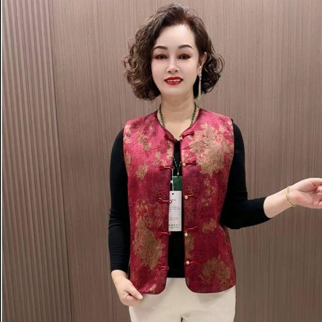 中式国风盘扣提花无袖外搭背心背心春秋新款坎肩复古时尚宽松妈妈,女装/女士精品,常规大码外套,淘宝优惠券,粉丝福利购,淘宝优惠卷