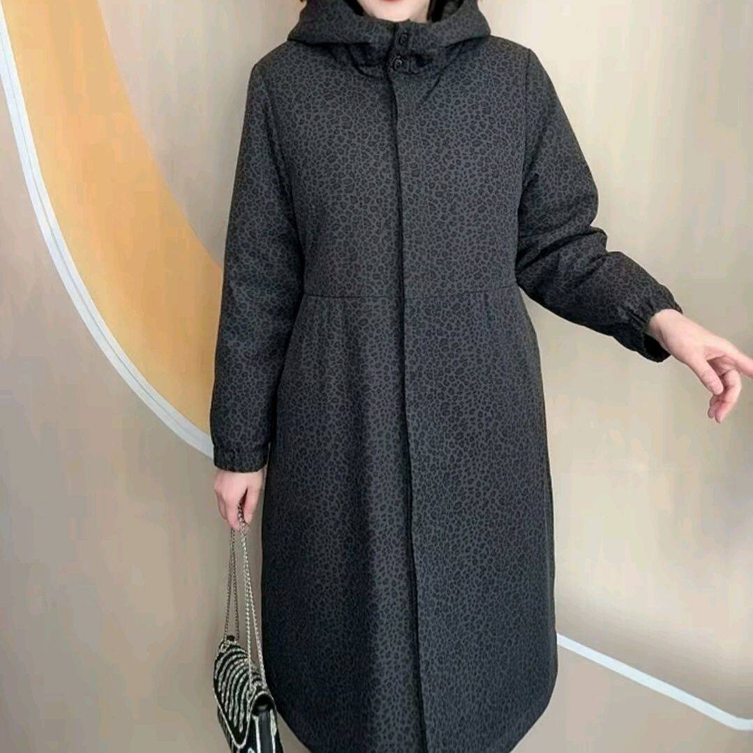 秋冬款连帽中长款棉服豹