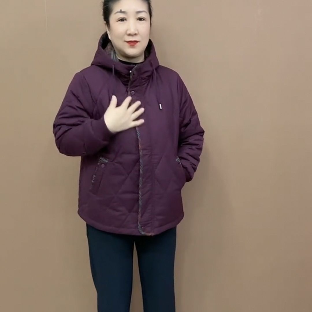 大码女装菱格纹棉服短外