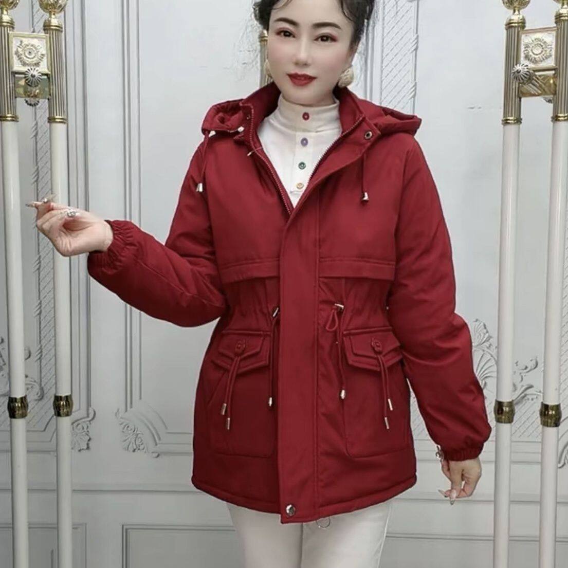 加绒纯色派克服风衣外套