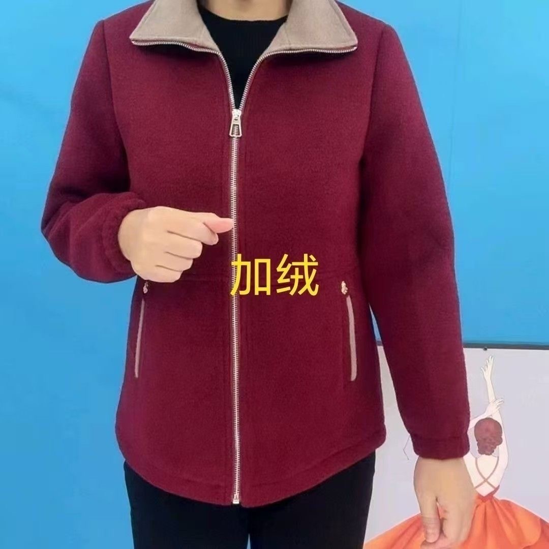 中老年女士翻领拉链外套