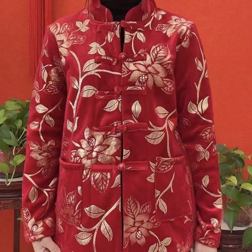 烫金盘扣唐装外套女加绒