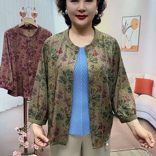 衣长60 CF中老年妈妈装 打底衫 圆领宽松上衣开衫 衬衫 春夏新款