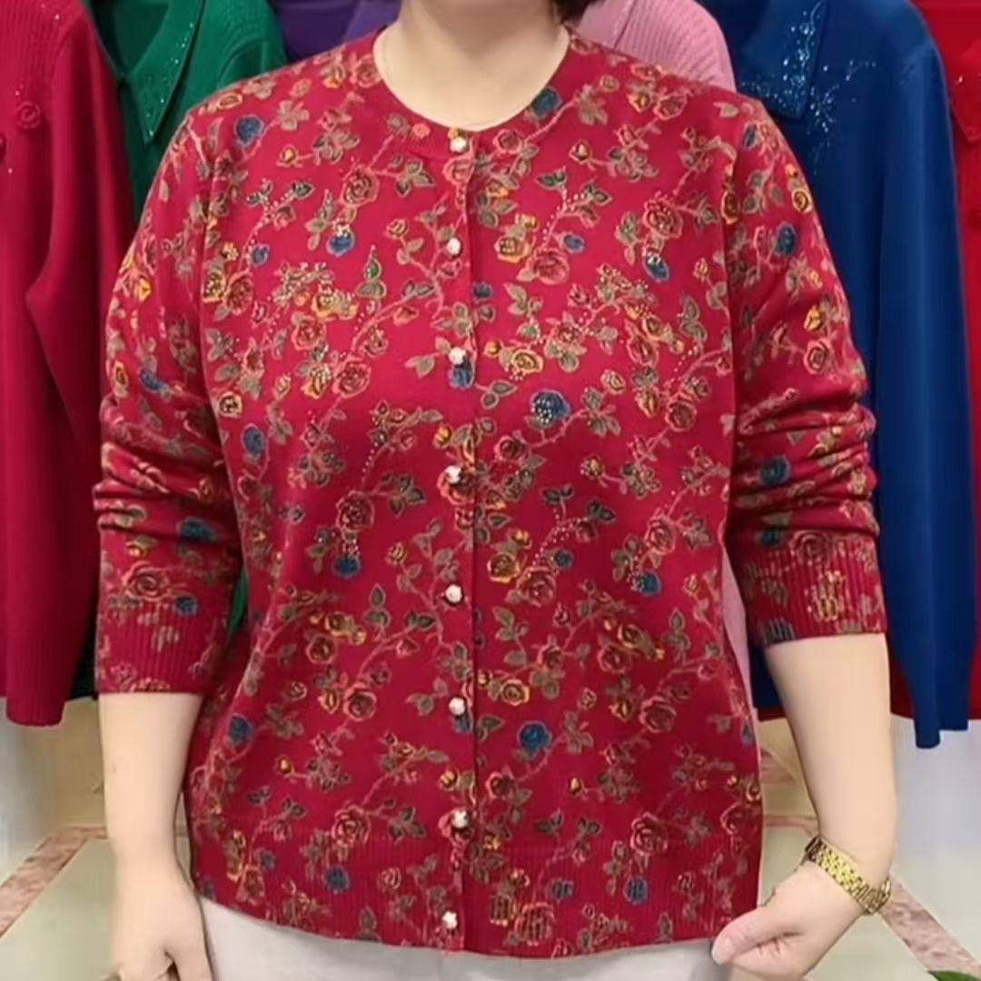 新款中老年春秋圆领妈妈印花针织开衫洋派打底外套毛衣女奶奶上衣,女装/女士精品,常规大码外套,淘宝优惠券,粉丝福利购,淘宝优惠卷