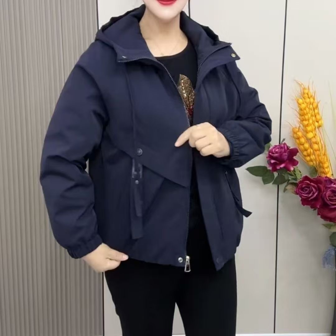 2025新款连帽外套女宽松显瘦百搭休闲夹克中年妈妈装