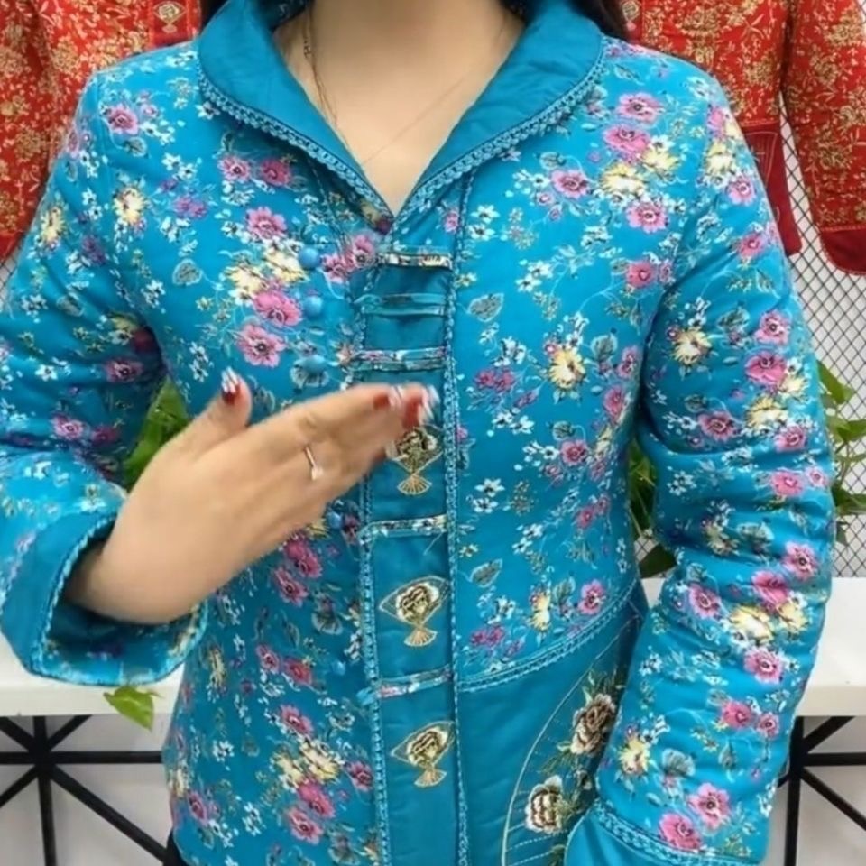 民族风碎花立领外套女中老年妈妈装盘扣中式复古上衣