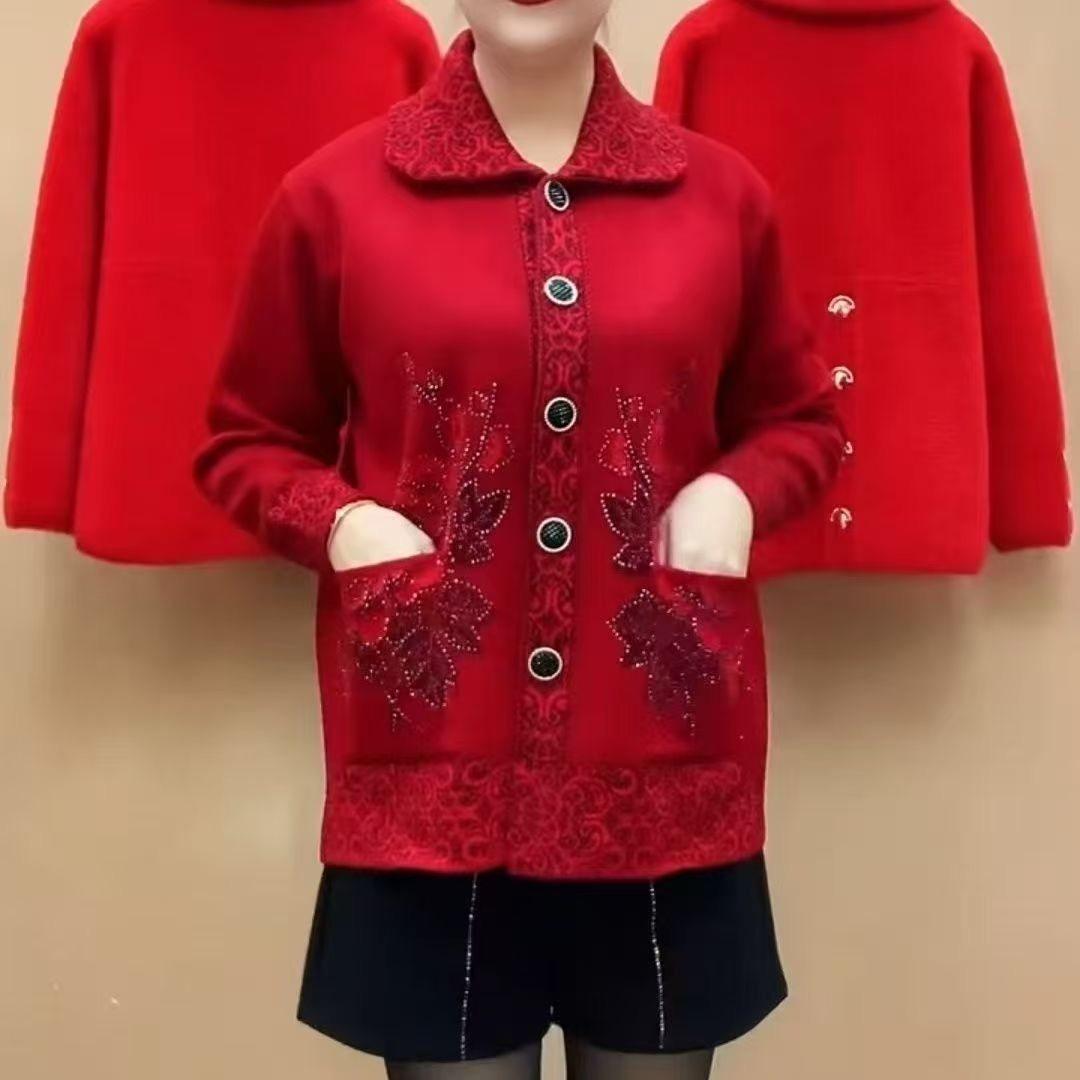 本命年红色刺绣开衫外套