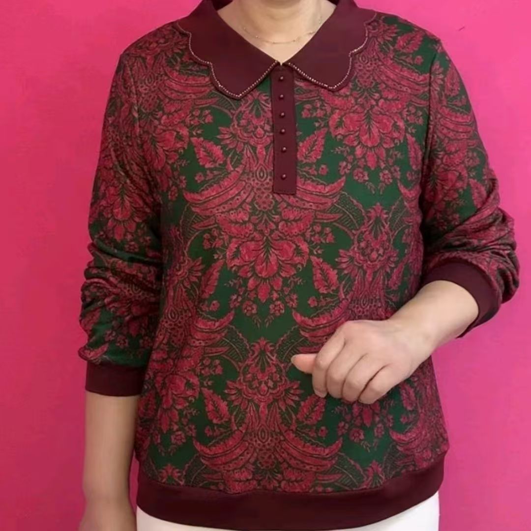 长袖宽松复古碎花小衫遮