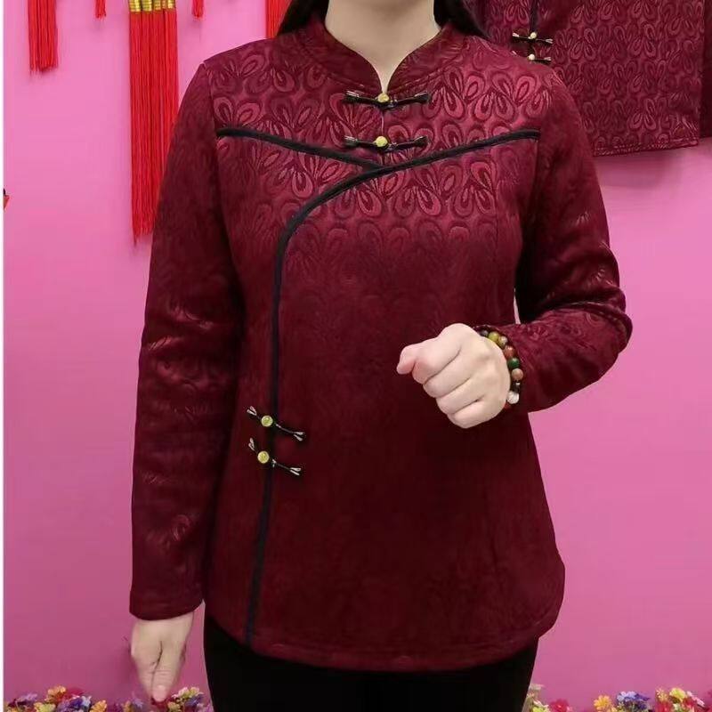 新中式复古提花长袖T恤女
