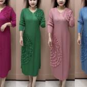 2026气质大尺码 立体宽松长裙褶皱显瘦 高档时尚 洋装 纯色新款