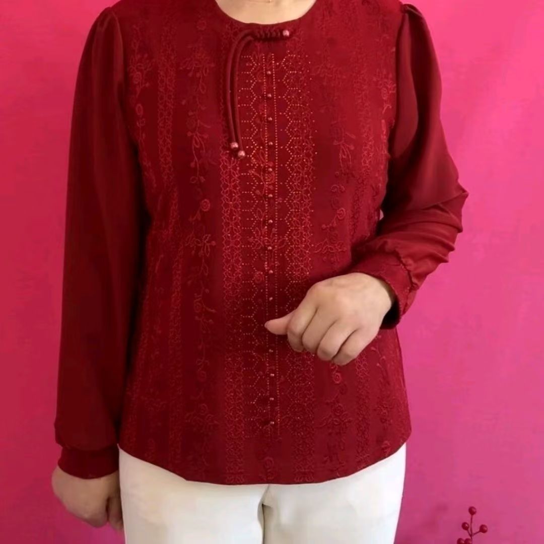 妈妈新款长袖上衣中式圆