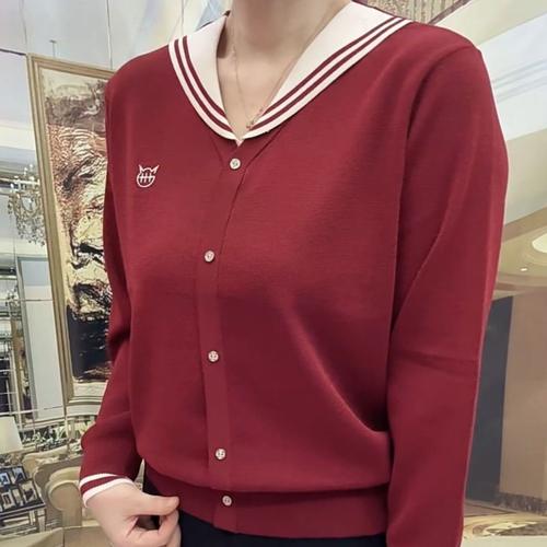 2025新款海军领拼色针织