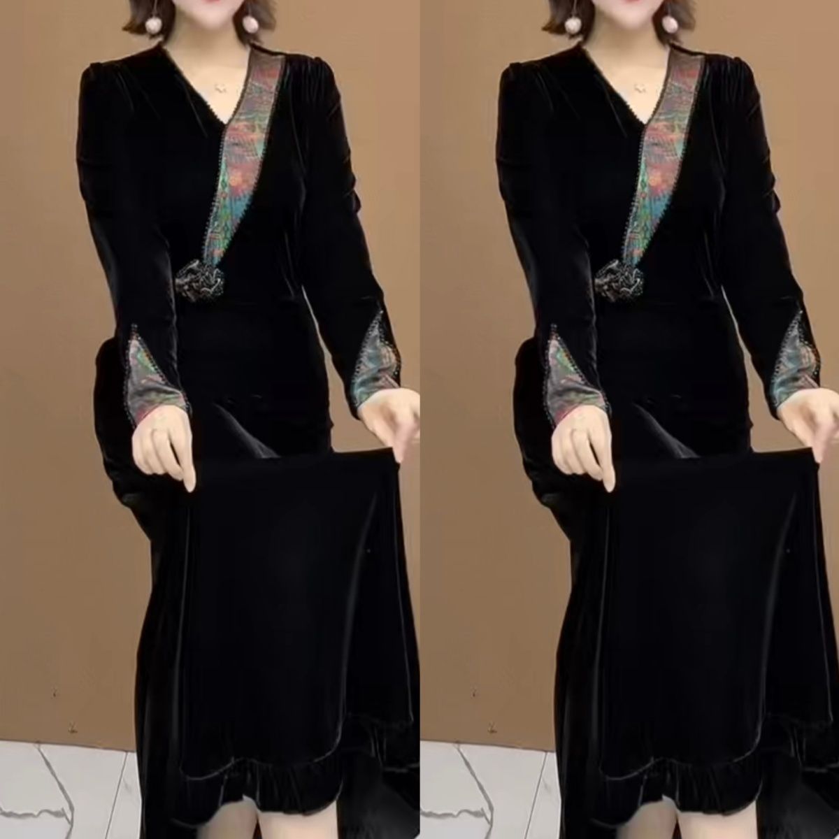 连衣裙2026新款女秋季流行爆款轻奢高级感妈妈高档丝绒古风盘扣瘦