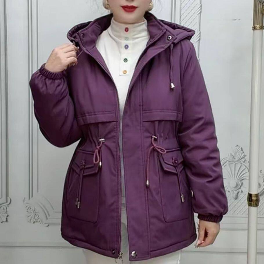新款加绒加厚派克服女冬