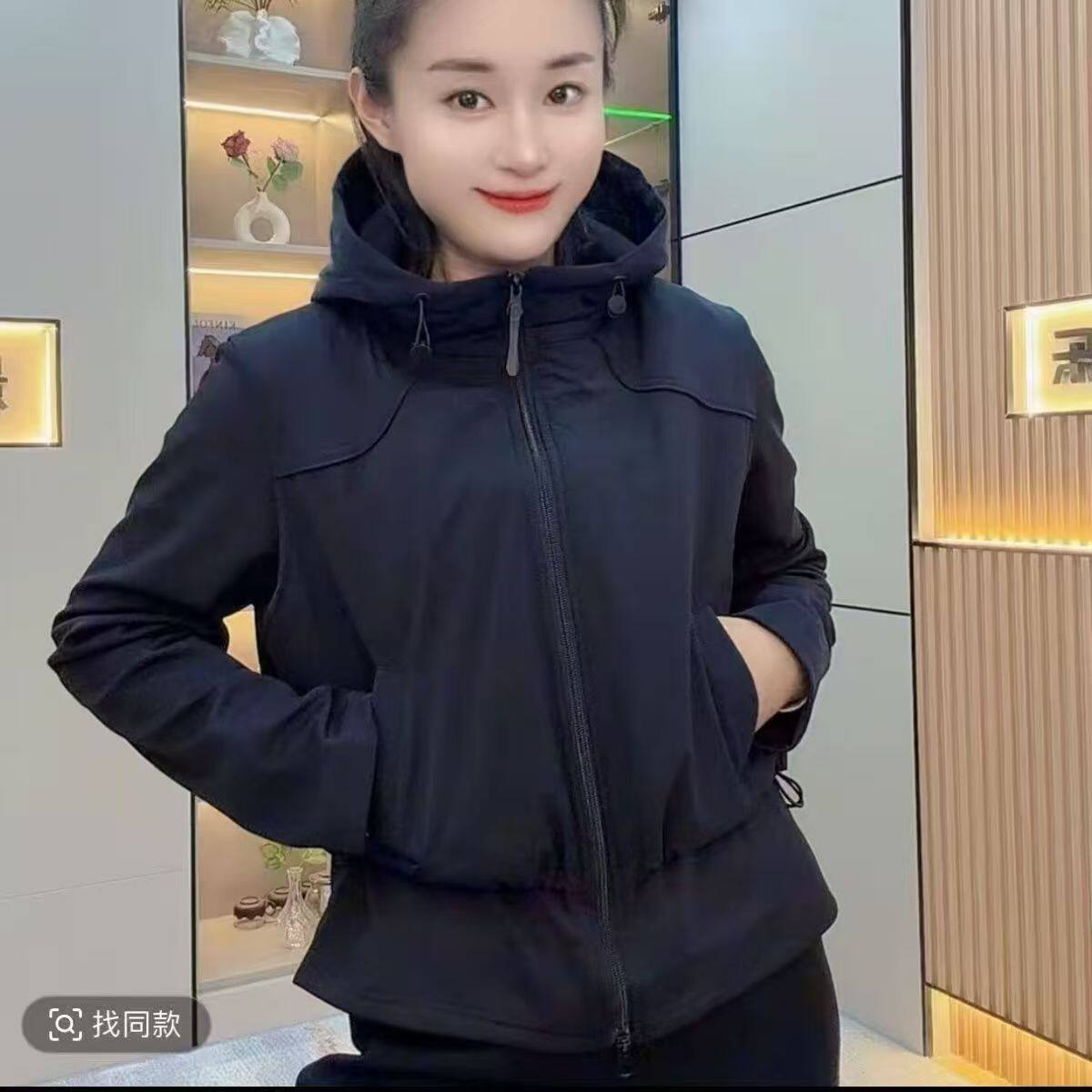 假两件双拉链连帽外套女