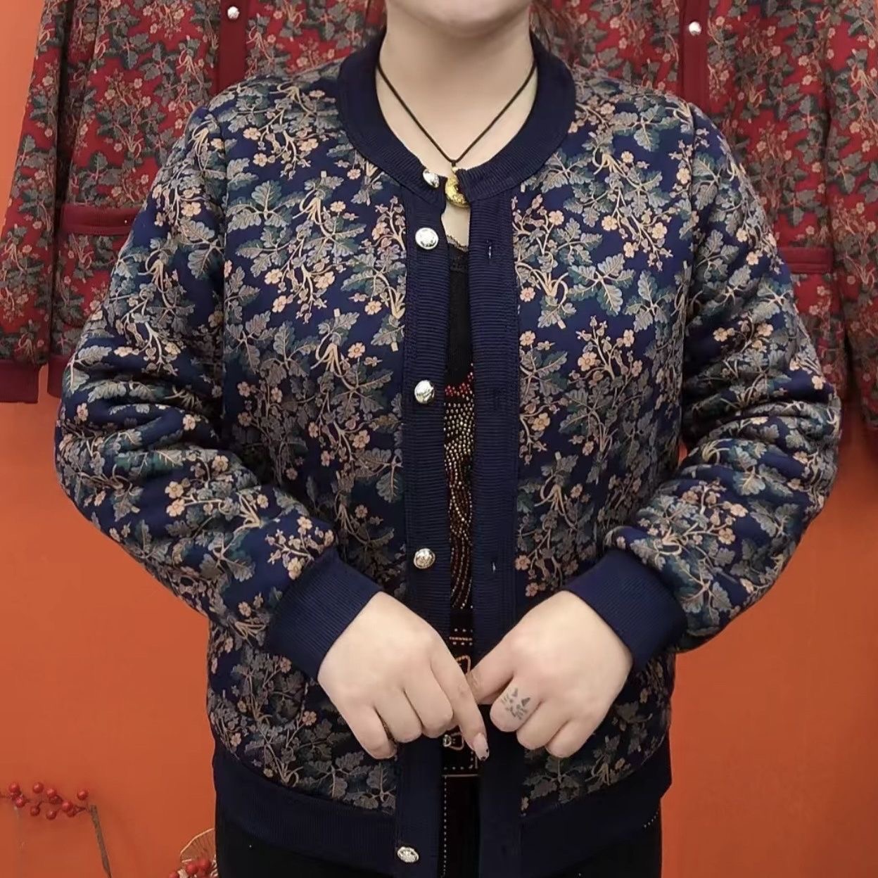 复古印花开衫外套女中老