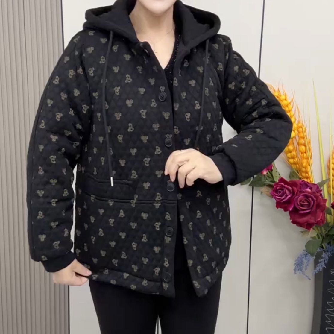 2025新款连帽印花棉衣外