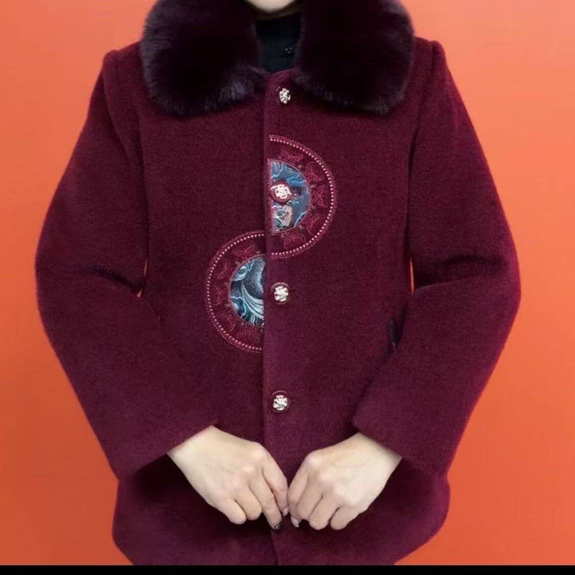 冬季妈妈奶奶装加绒绣花