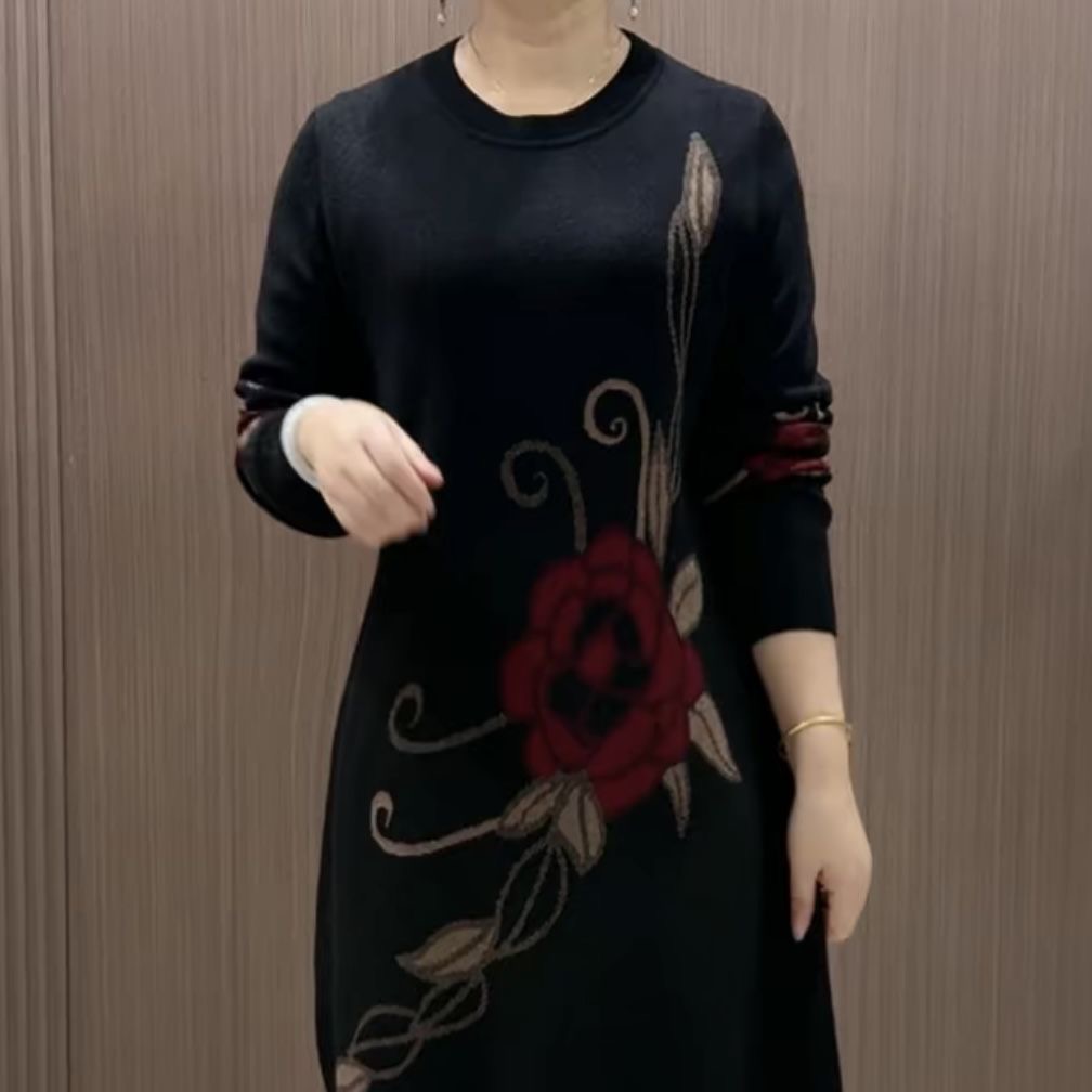 气质大码中长款花卉印花