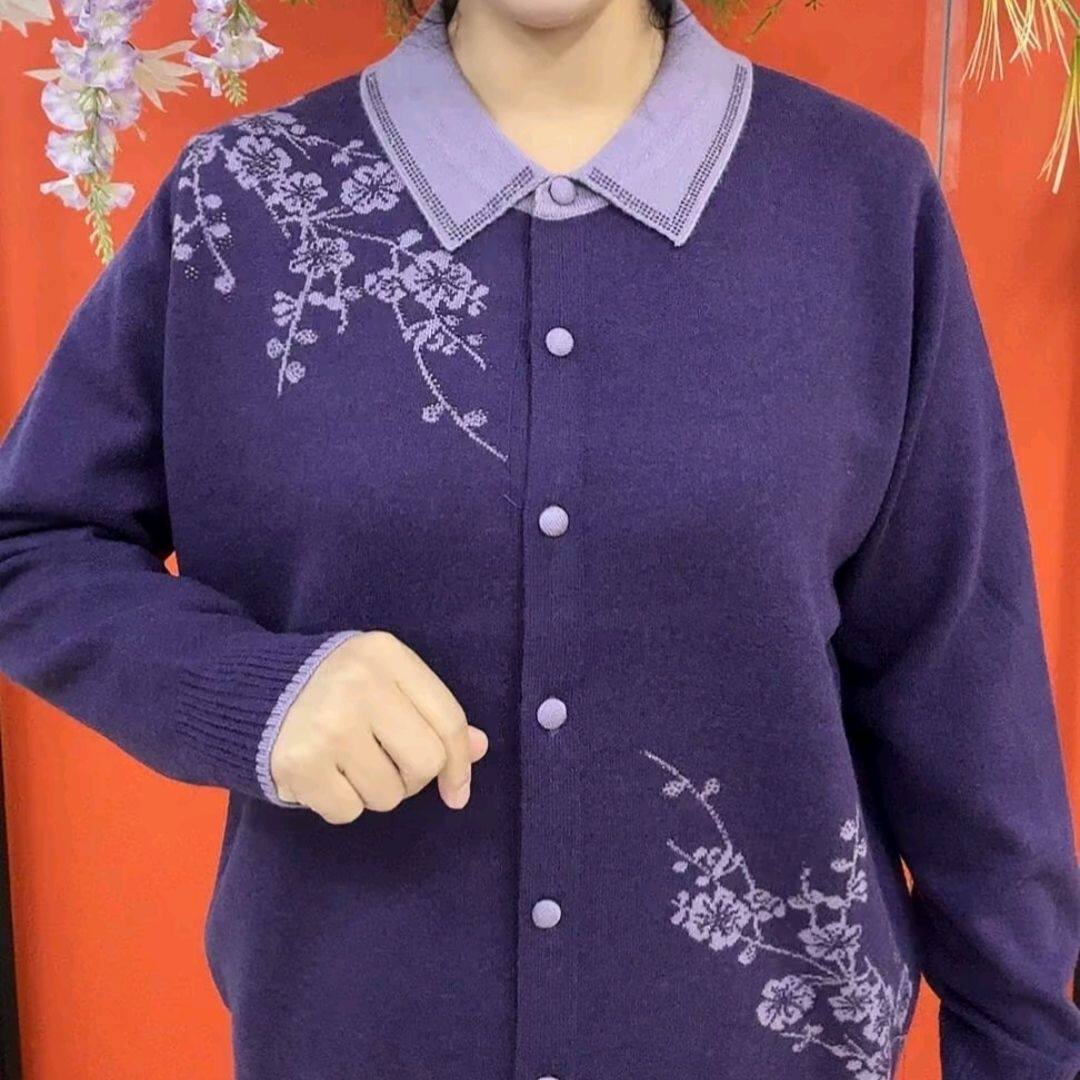 新款妈妈翻领宽松洋气针