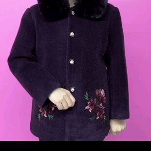 冬季加绒加厚保暖时尚新款毛领女装老年人奶奶装长袖毛呢外套上衣