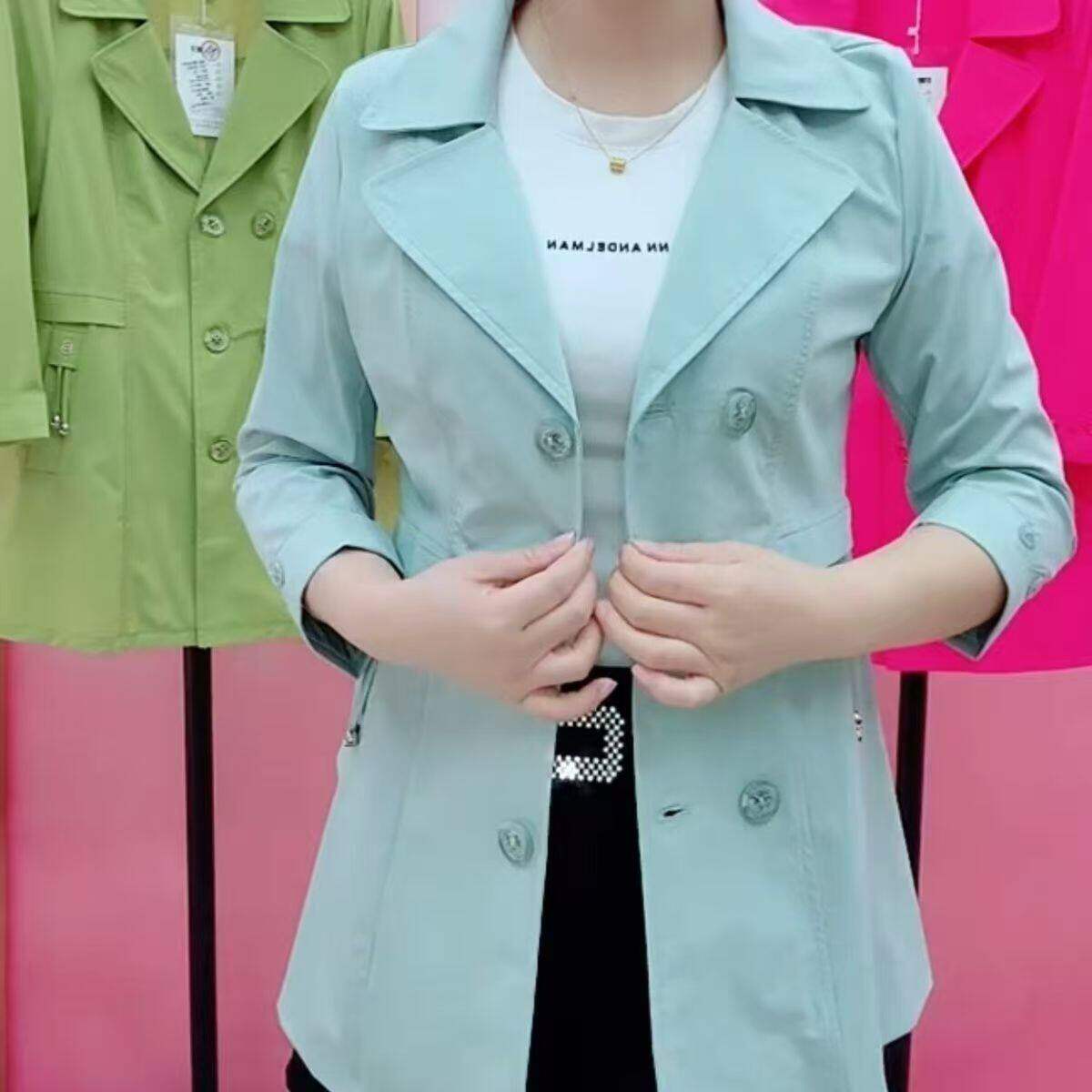 夏季薄款风衣西服领中款外套防晒服时尚百搭修身韩版九分袖大衣女