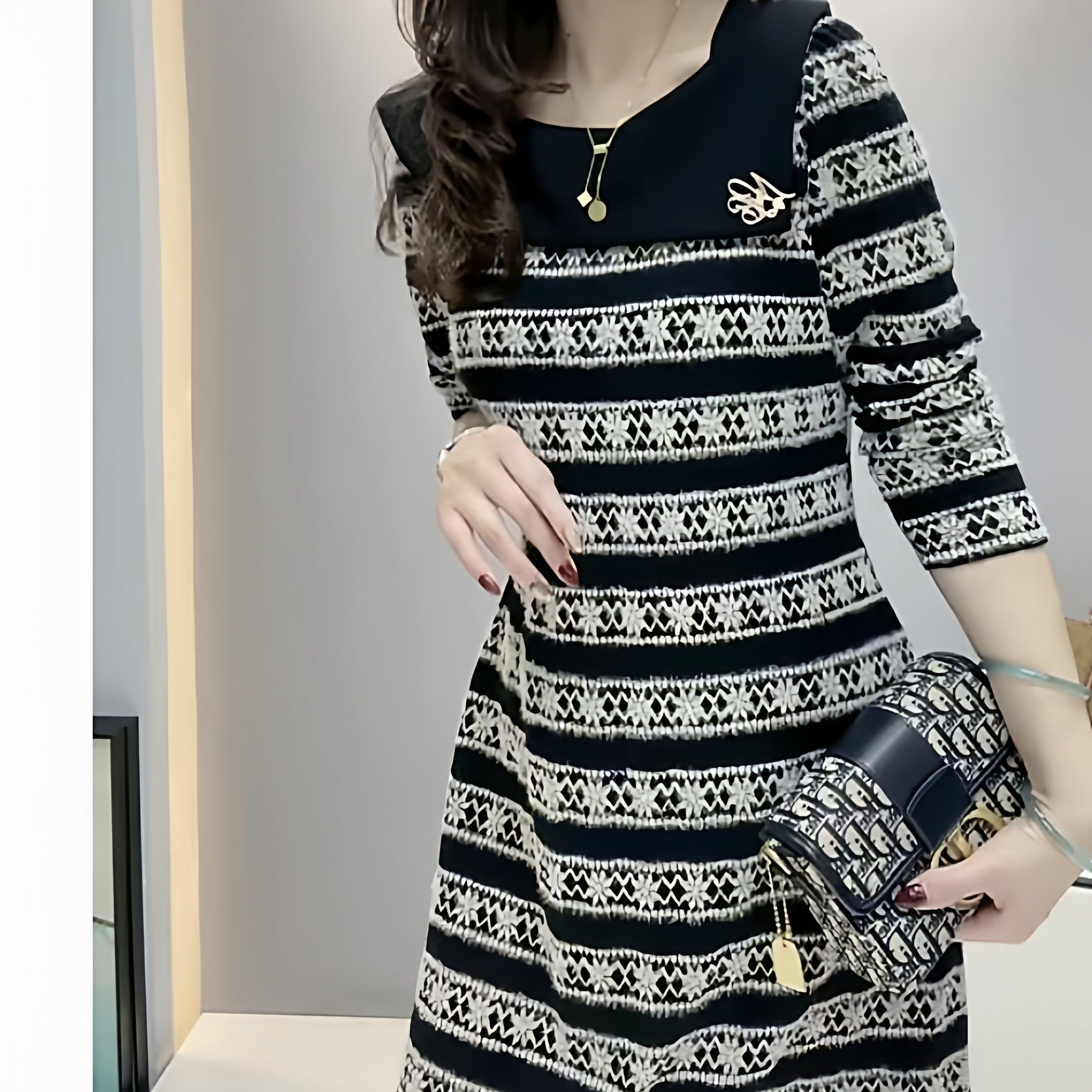 时尚气质条纹连衣裙女长